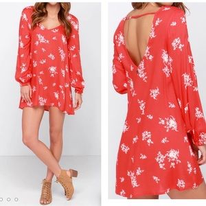 Billabong Sweet Tomorrows Floral Print Long Sleeve Mini Dress Open Back - Medium